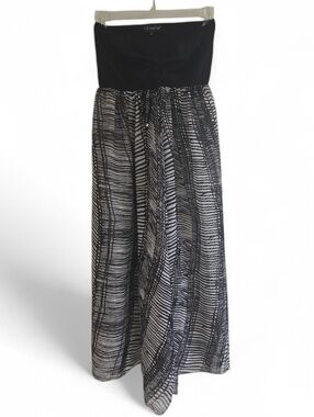 Strapless Black and White Patterned Maxi Dress